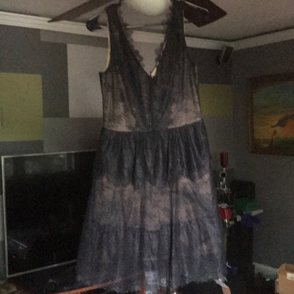 Black lace and beige dress